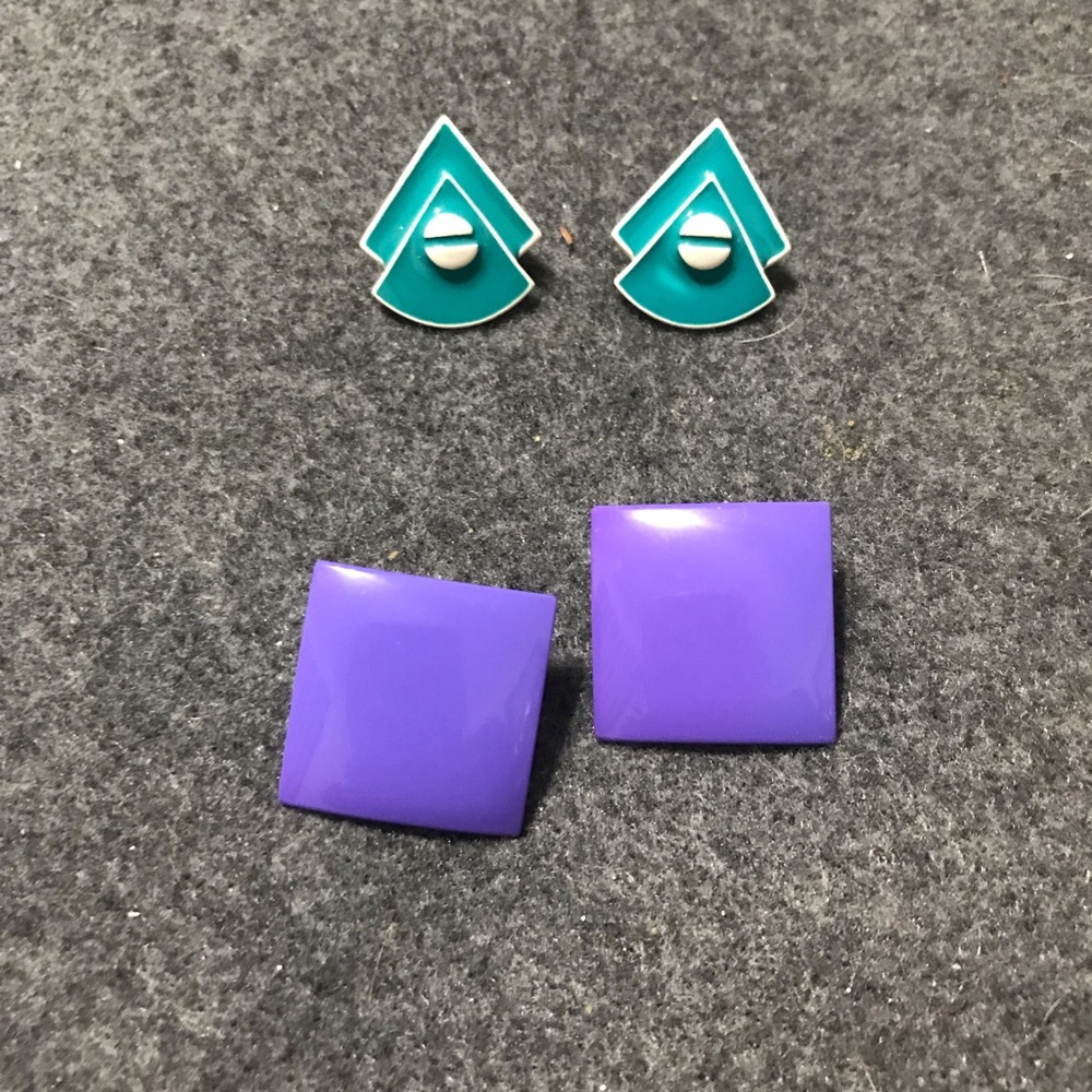 Enameled metal vintage earrings. Boho bling. The real deal. Two pairs